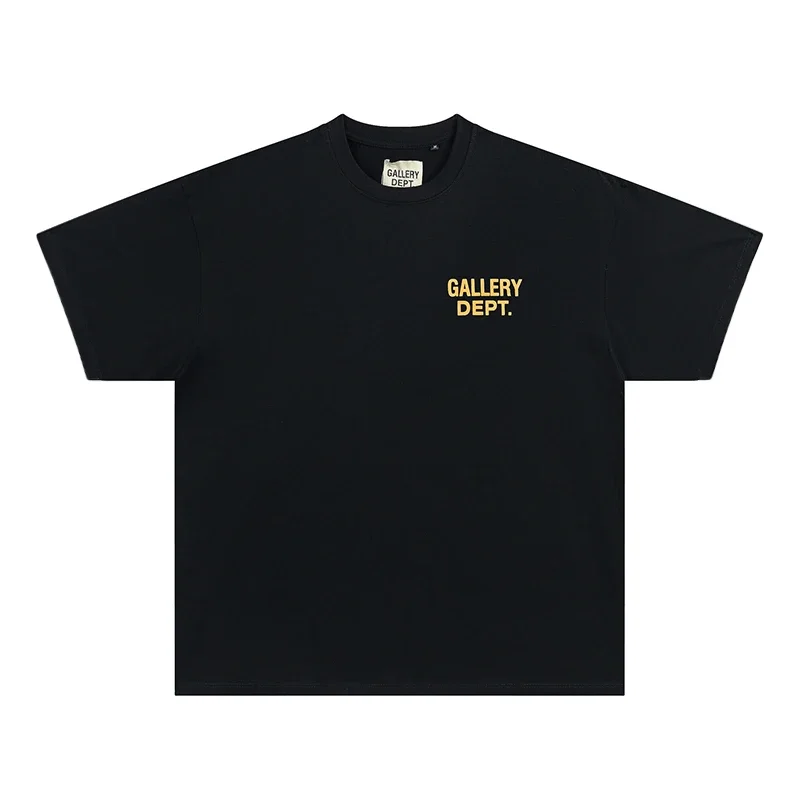 Men's GALLERY DEPT. T-Shirt Black Yellow Print HOLLYWOOD CA Oversized Cotton Streetwear Tee Summer Casual Short Sleeve Top