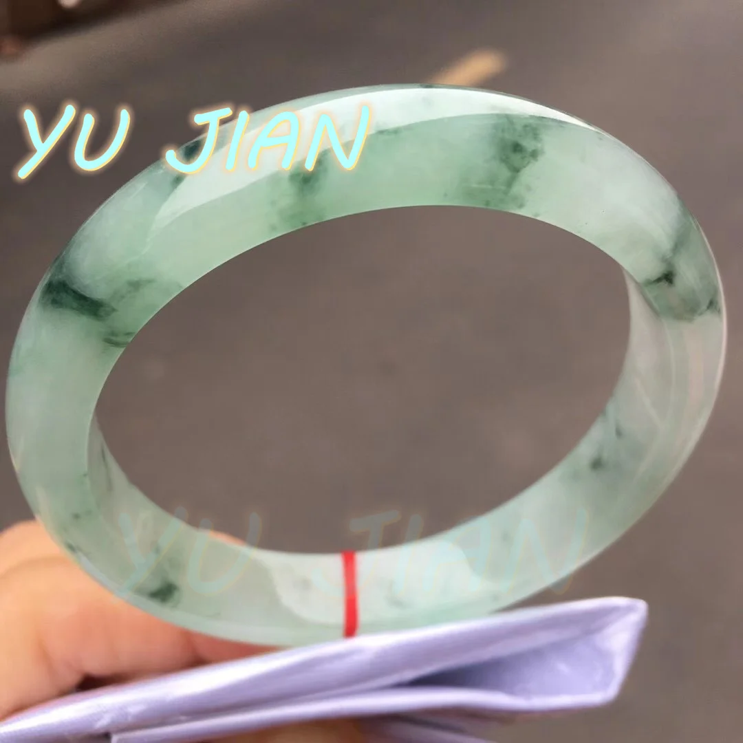 Natural Burma Jadeite Ice Floating Flower Bracelet Exquisite Jade Bangles Starry Sky Color Positive Ring Handring Fine Jewelry