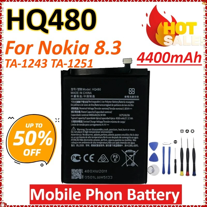 

New HQ480 4400mAh High Quality Replacement Mobile Phone Battery for Nokia 8.3 TA-1243 TA-1251 Batery+tools