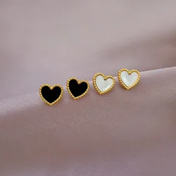 316L Stainless Steel New Fashion Fine Jewelry Japanese Style Minimalism Seashells Love Heart Shape Stud Earring For Women Girls