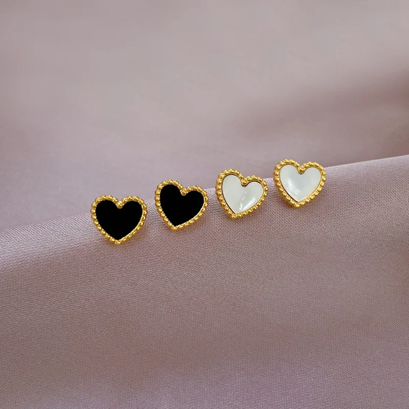 316L Stainless Steel New Fashion Fine Jewelry Japanese Style Minimalism Seashells Love Heart Shape Stud Earring For Women Girls