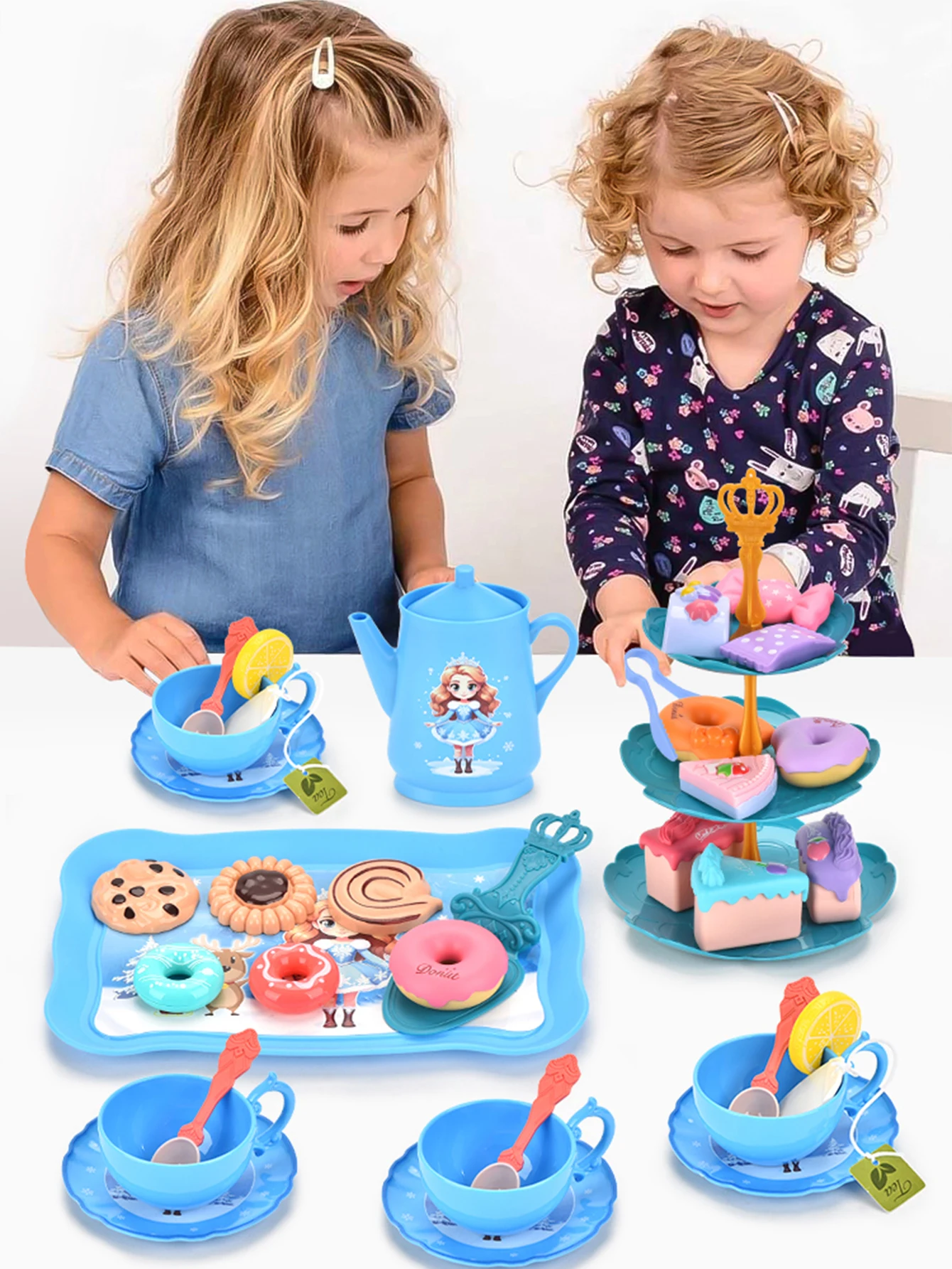 Nachmittagstee-Set für Mädchen, Ice Beauty Princess Nachmittagstee-Spielzeug, Teeparty-Anziehspielzeug, simulierter Dessertkuchen, tragbares Gi