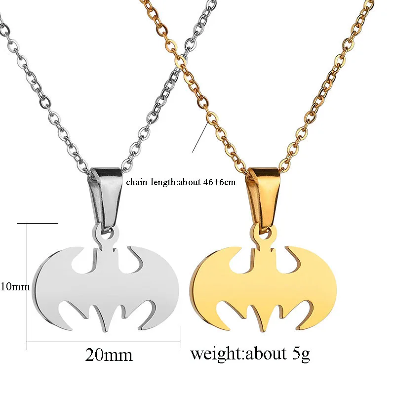 Stainless Steel animal Bat Movie Anime pendant Necklace for Boy Super Men Hero sign Necklace Pendant Jewelry gift