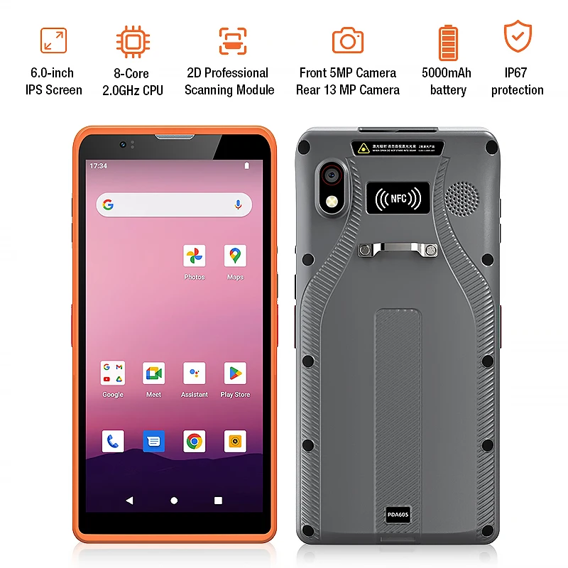 6 Inch Handheld Pda 605 Android Barcod Scanner Rugged PDA Industrial Handheld Scanner for Logistics Data Collection