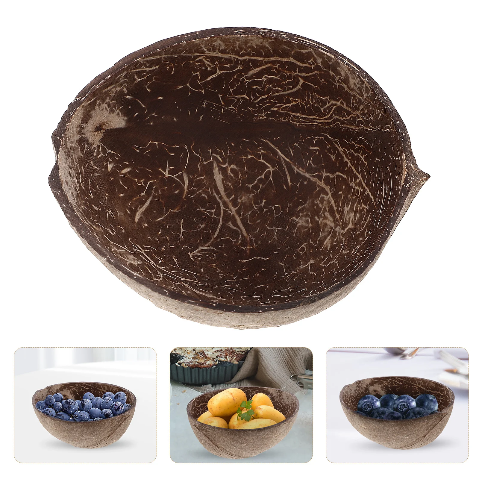 

Coconuts Shell Home Bowl Natural Unique Pattern Multi-Function Fruit Salad Food Holder Kitchen Decor Round Bowl