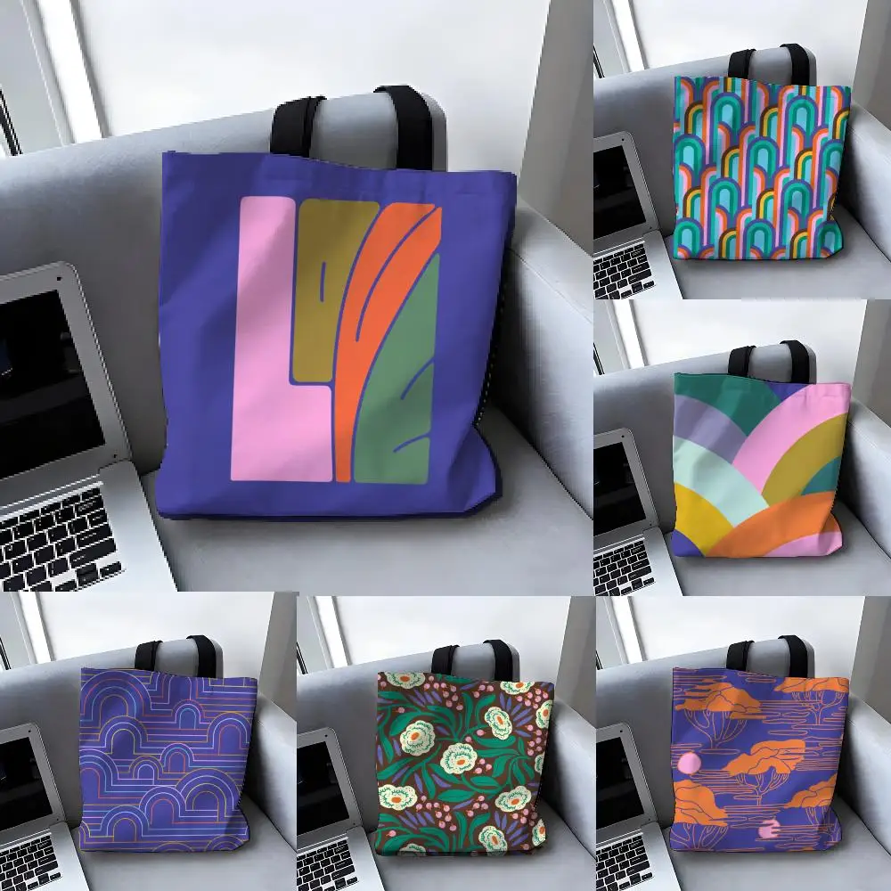 Bolsas de almacenamiento modernas con diseño de flores E-Elizabeth Olwen 1, bolsa de lona de gran capacidad para estudiantes, bolso de mano para mamá