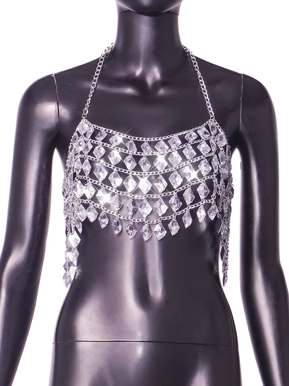 

2026 Latest Women'S Clothing Decorative Handmade New Sexy Hollow-Out Gemstone Backless Halter Strap L21486