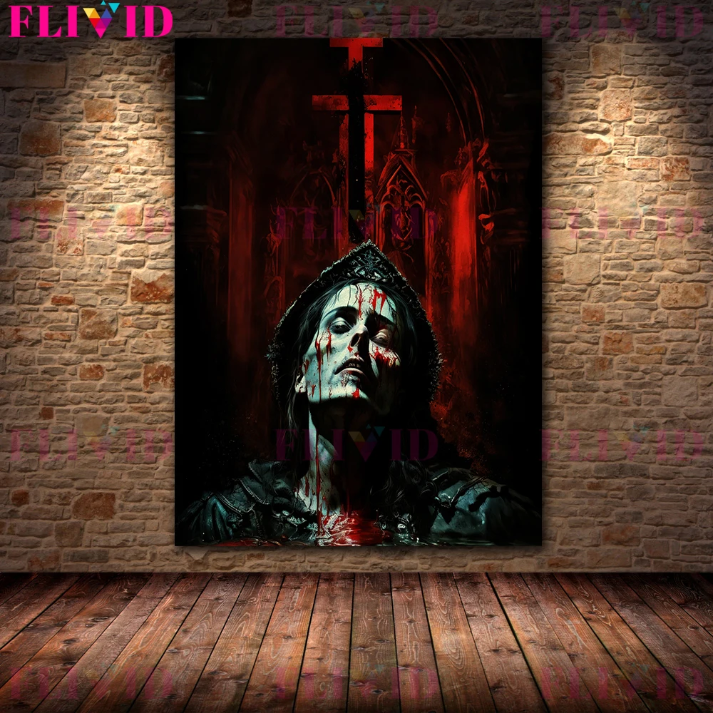 الملكة الاستحمام في الدم خمر القوطية الرسم على لوحات القماش الجدارية النساء التضحية إلى الشياطين ملصق فني وطباعة ديكور المنزل #5