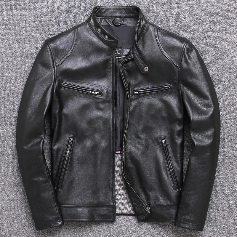 LNY!Wholesales.Brand motor style leather jacket for man.black Rider genuine cow coat.slim classic biker