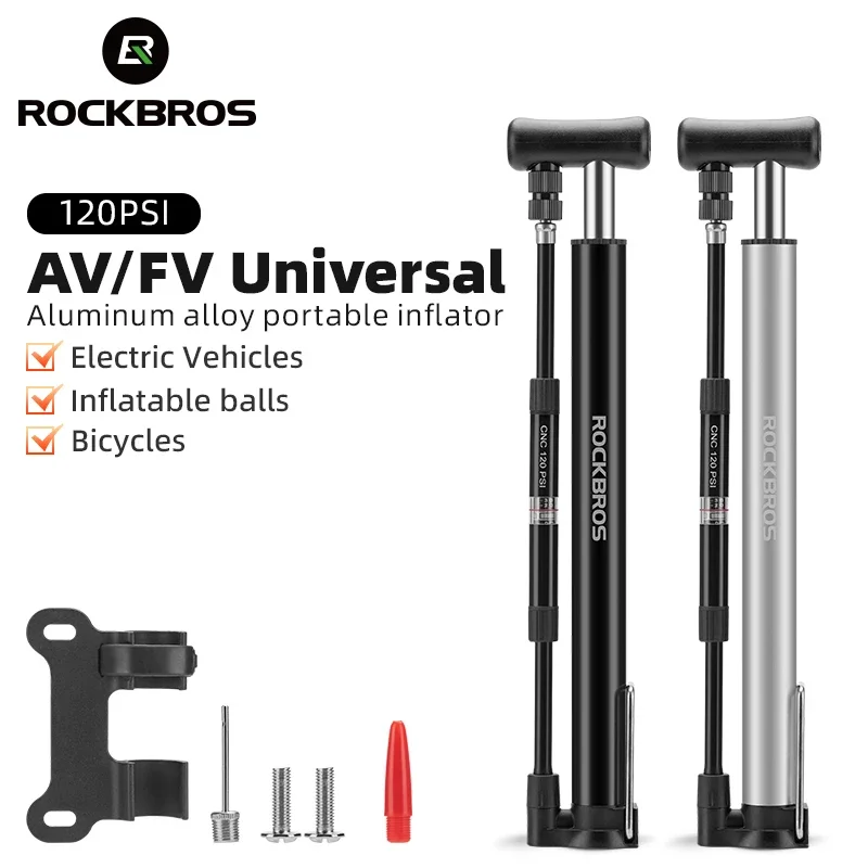 ROCKBROS 120PSI Bicycle Pump Portable Air Inflator Bike Pump with Gauge AV FV Schrader Presta Valve Pump Cycling Accessories