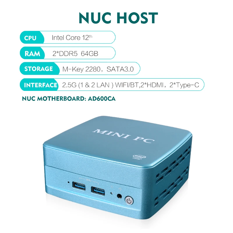 Core i7-1255U Portable Office Mini Computer Host 2*DDR5 SSD 2 Lan Port Ubuntu Dual Lan Linux Desktop Gaming Barebone NUC Mini PC