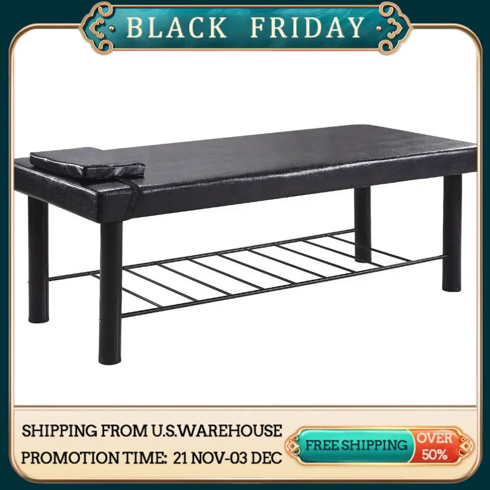 Massage Table Spa Bed 75’’ Long 29.5” Wide Stationary Massage Table Bed Physical Therapy Bed with Memory Foam Layer Black