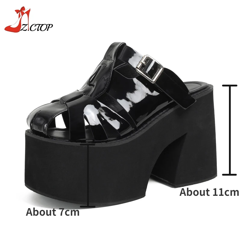 New Platform Chunky Heels Sandals Women Closed Toe High Heel Mules Slip On Goth Punk Shoes Female Summer 2024 Big Size 42 43