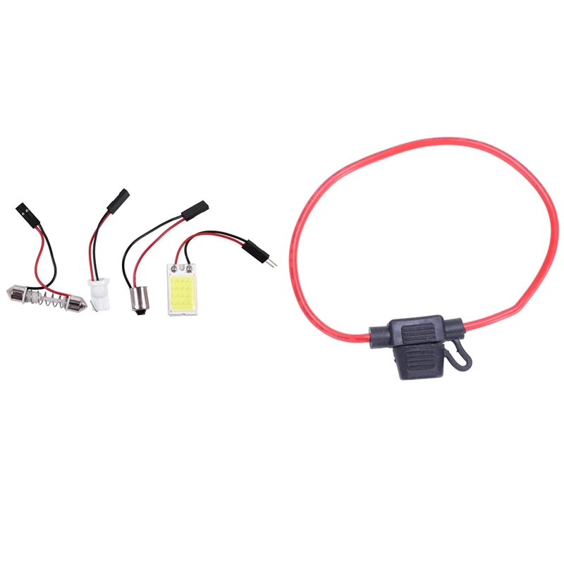 1Pcs 14AWG Wire In-Line Car Mini Blade Fuse Holder 20A & 1 Set 18 COB LED Light Bulb Panel + T10 Festoon Adapters