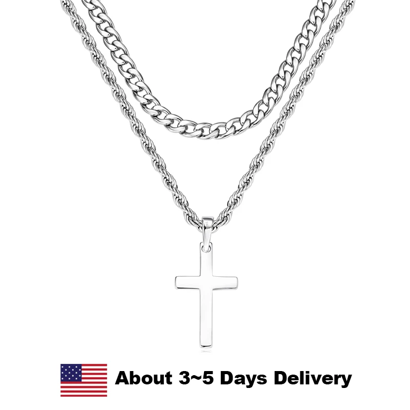 

Original 925 Sterling Silver Cross Pendant Necklace for Women Man Doublelayered Cuban Rope Chain Twist chain Fine Jewelry Gifts