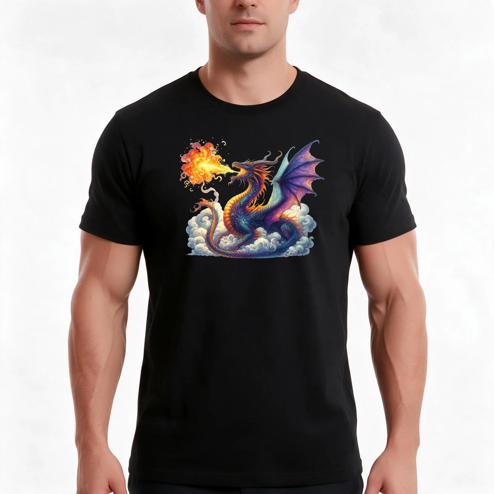 Dragon's Embrace: Enchanted Realm T-Shirt, Summer Casual Cotton Tee, Oversized Streetwear Tops, Vintage Graphic Print