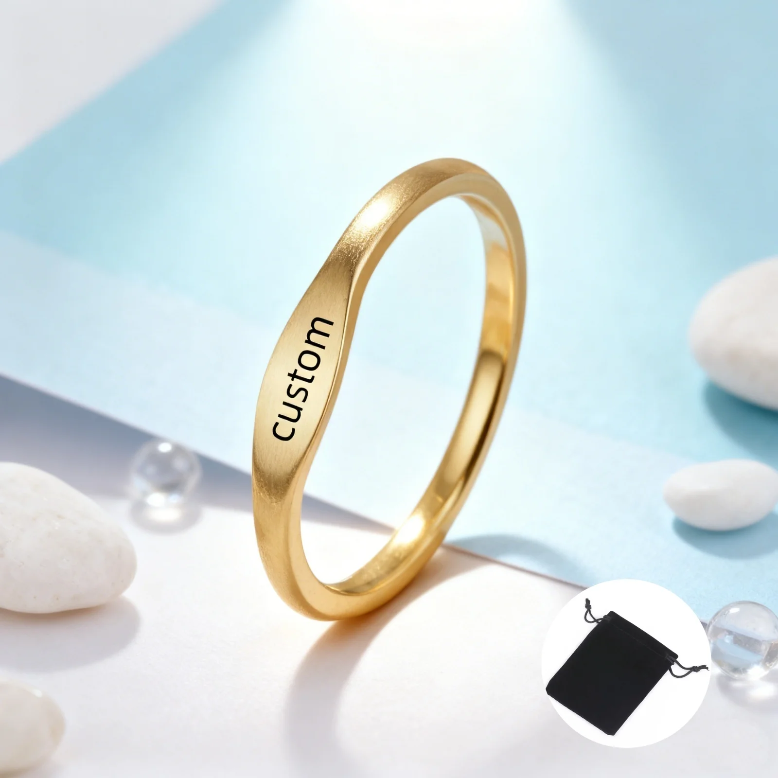 Personalized Stainless Steel Smooth Name Date Ring