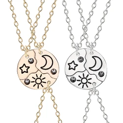 New Three-piece Pendant Necklace Best Friend Zircon Sun Star Moon Letter Friendship Choker Rope Chain 2023 Fashion Jewelry Gift