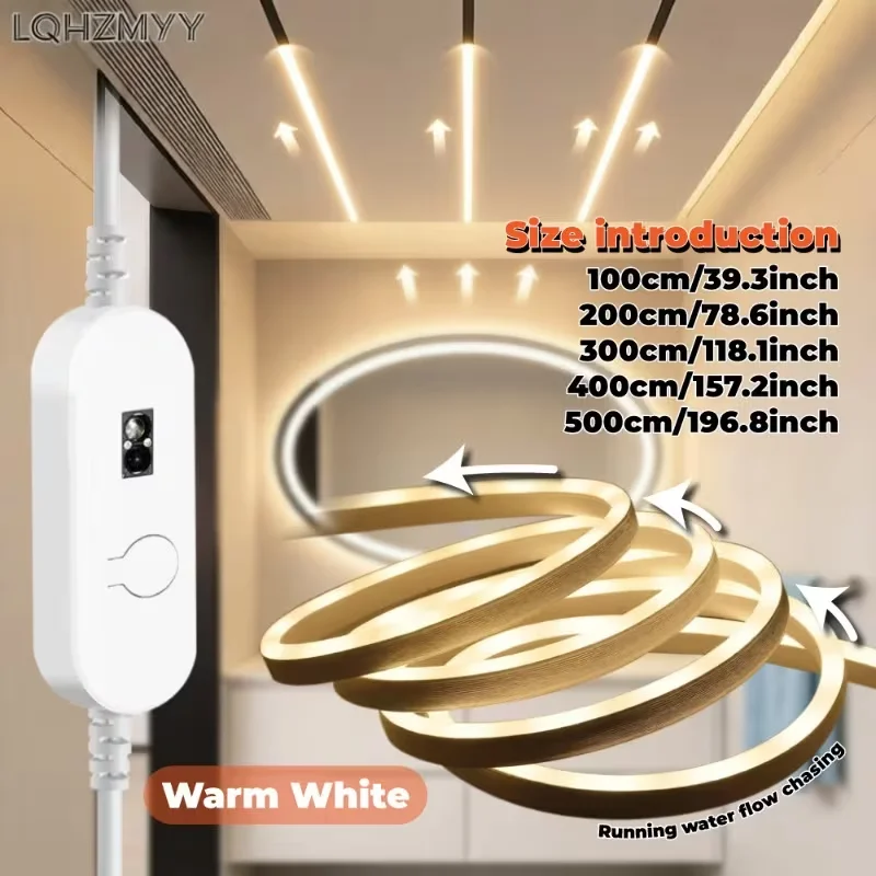 Qhzmyy 1 Piece Hand-Sweep Sensor Neon Light Strip with Ic, Flowing Light, Running Light, Meteor Effect, Chasing Light Mode, Gesture Control Switch, Ambiance Light Strip, Tech-Inspired Flowing Light Strip, Suitable for Stairs, Fences, Gaming Rooms, Kitchens, Corridors, Tv Backgrounds, Ceilings, and Other Decorations