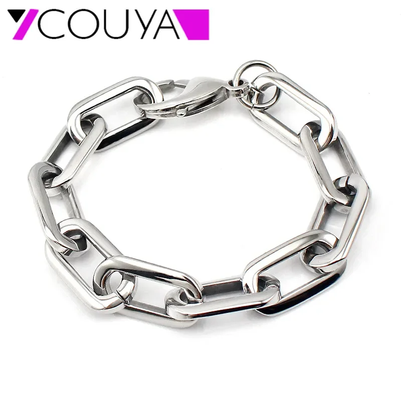 2024 Trendy Handmade shinny Link Bracelet 316L stainless steel rectangle shape Bracelets Connected Wide Chain pulseras for Women