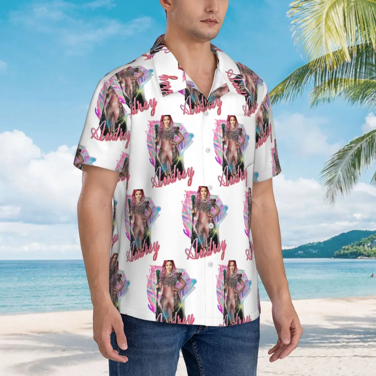 

Audrey The Queen Of Mean - Descendants 3 Hawaiian Shirts Fashion Men Short Sleeve Shirt for Summer Beach Men's Button Tops