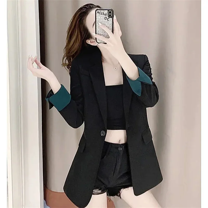 Pop Chic Black Suit Jacket With Lining Female Spring New Autumn 2025 New Korean Fashion Slim Net Red Office Ladies Blazer Femme