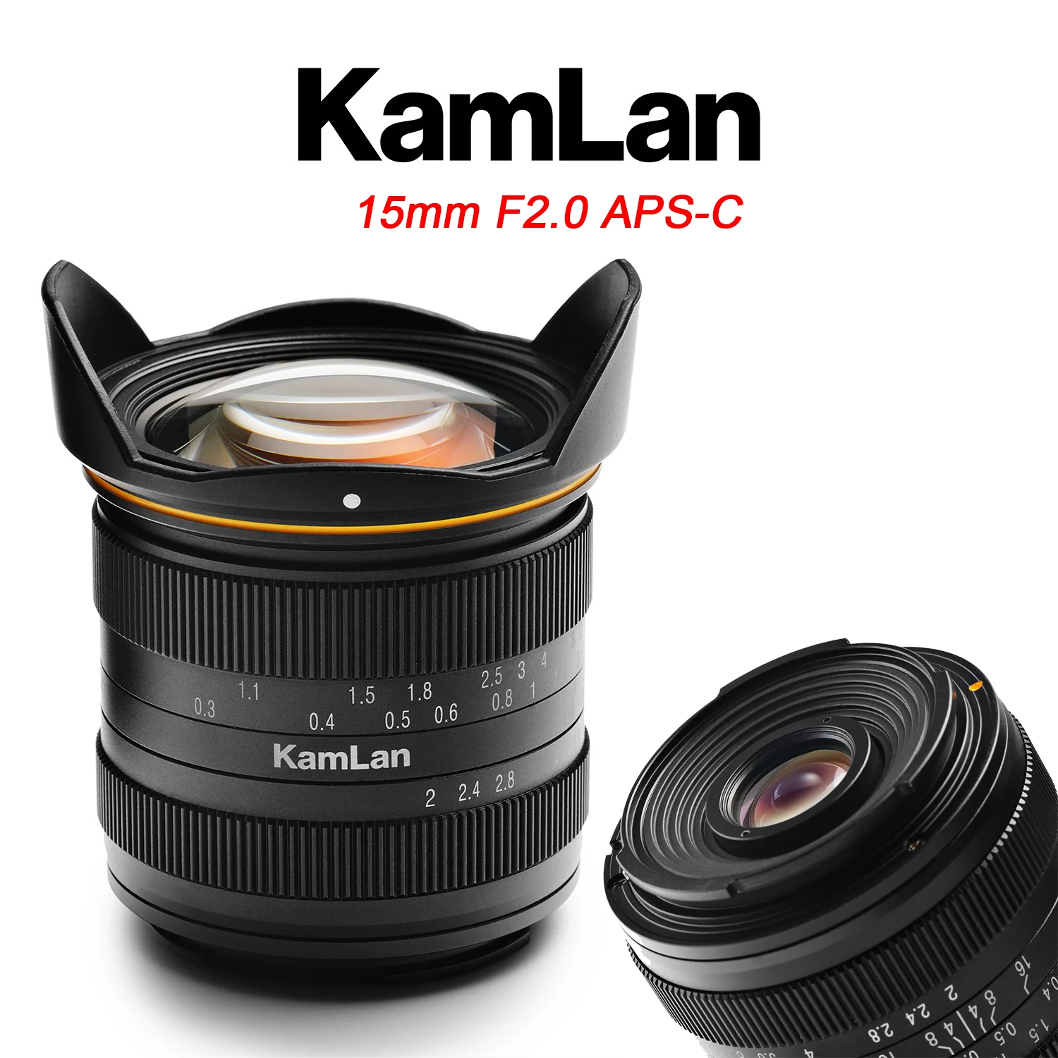 Kamlan 15mm f2.0 Manual focus Wide angle APS-C Mirrorless camera lens for Canon M / Fuji X / M43 / Sony E Mount Cameras