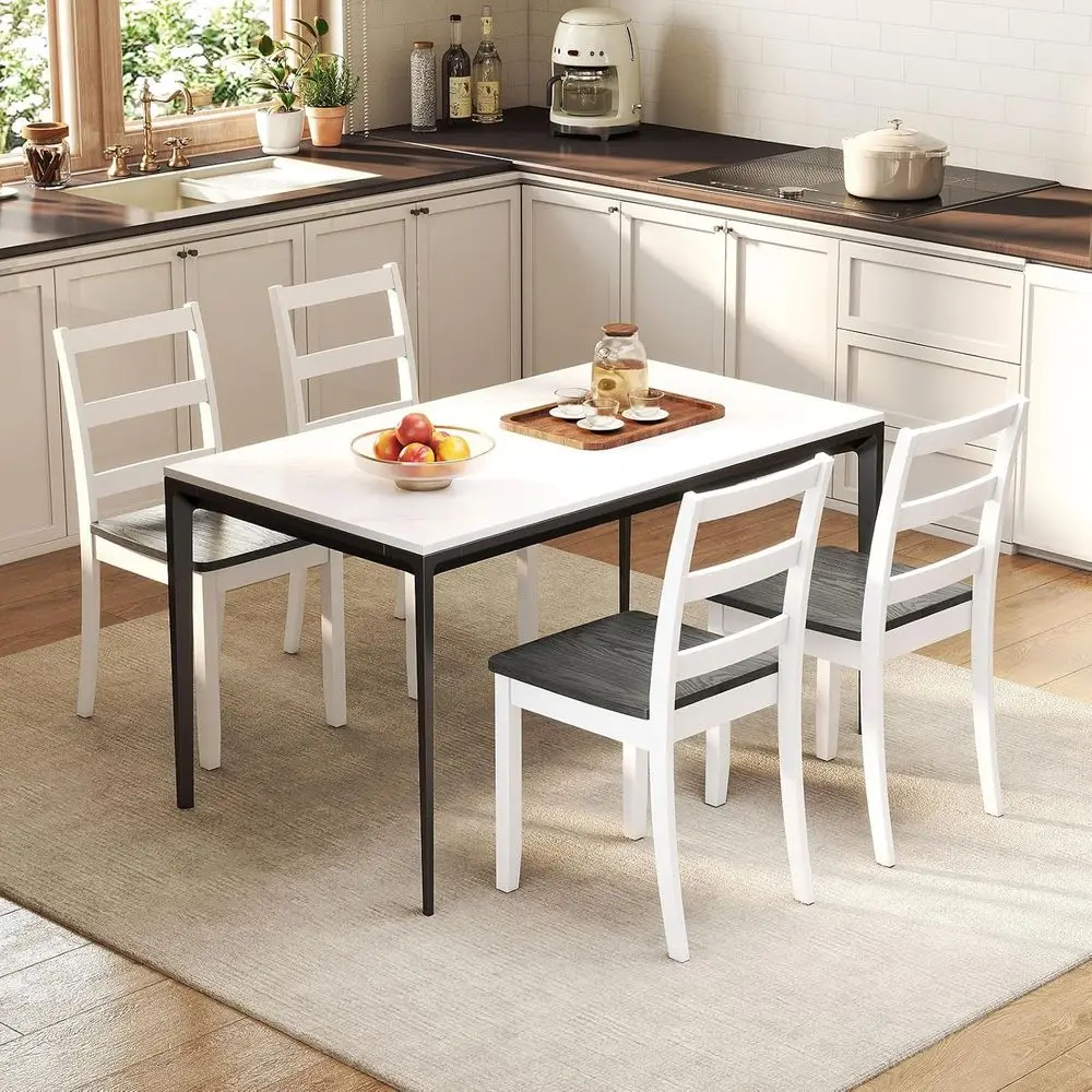 Dining Chairs, Wooden ArmlKitchen Chairs with Solid Rubber Wood Legs, armhouse Ladder Back Dining Chairs or Dining Room (4, Whit