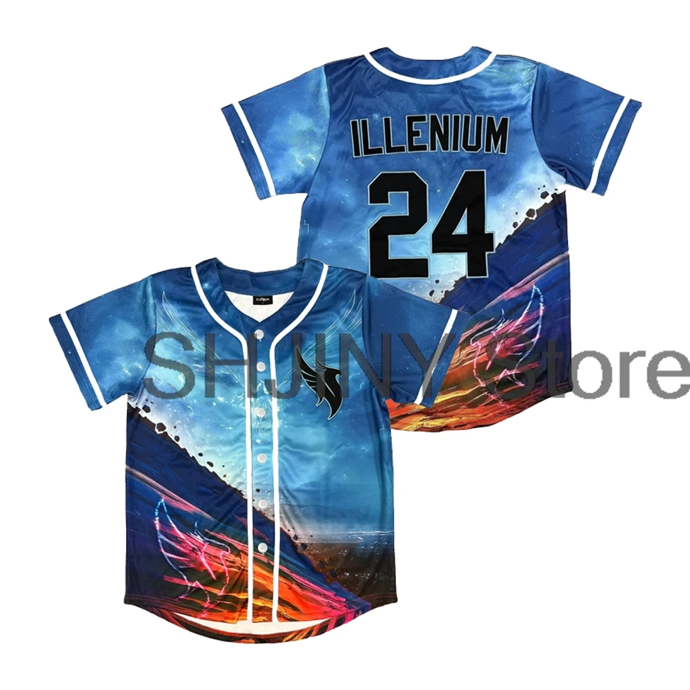 Illenium Red Rocks Jersey Baseball Jacket Shirts V-Neck Short Sleeve Tee Women Men Streetwear Hip Hop Clothes