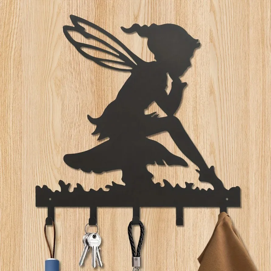 CIFBUY Fairy Metal Wall Hook, Winged Elf Silhouette Iron Hanger For Key Towel Entryway Wall Decor