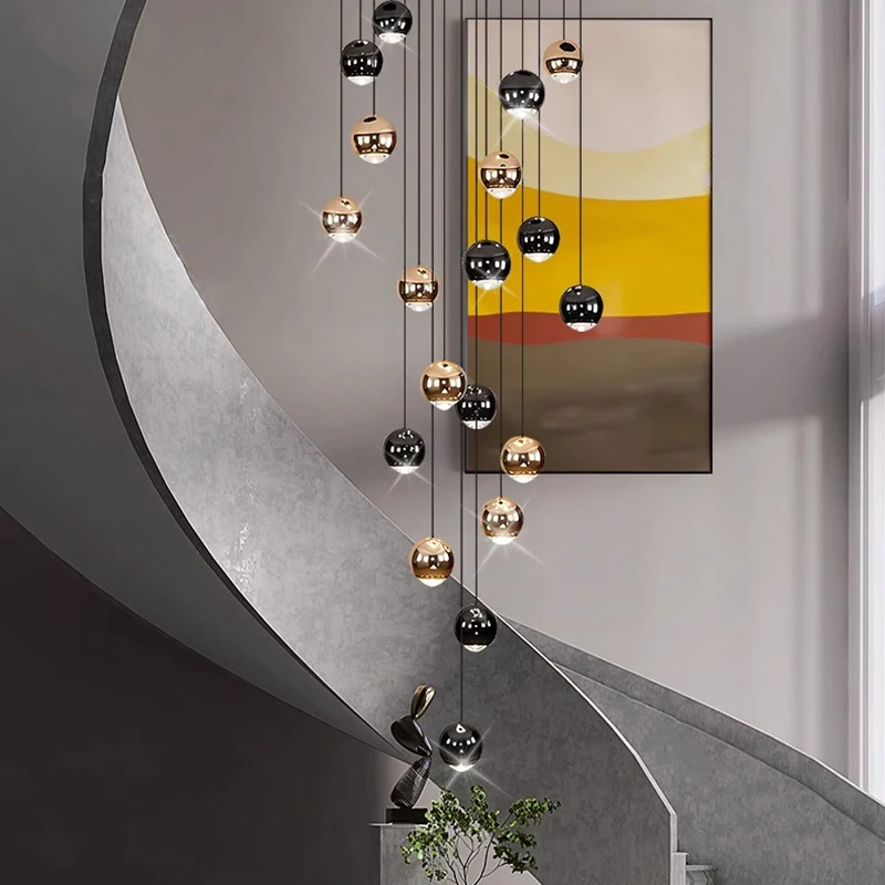 Modern Home Decor Stairs LED Lights Pendant Light Lamps for Staircase Chandeliers for Living Room Hanging Light Indoor Lighting