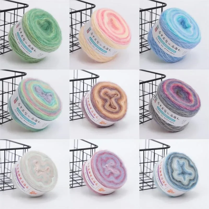 50g/Roll Gradient Colorful Mohair Multicolor Rainbow Yarn 200M Hand-Woven Soft Yarn For Knitting Crochet Sweater Scarf