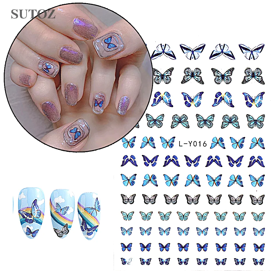 5d Blauwe Vlinder Nail Art Stickers Reliëf Kunstmatige Vlinder Lente Zomer Design Nagel Decals Barok Manicure Decor L-Y016