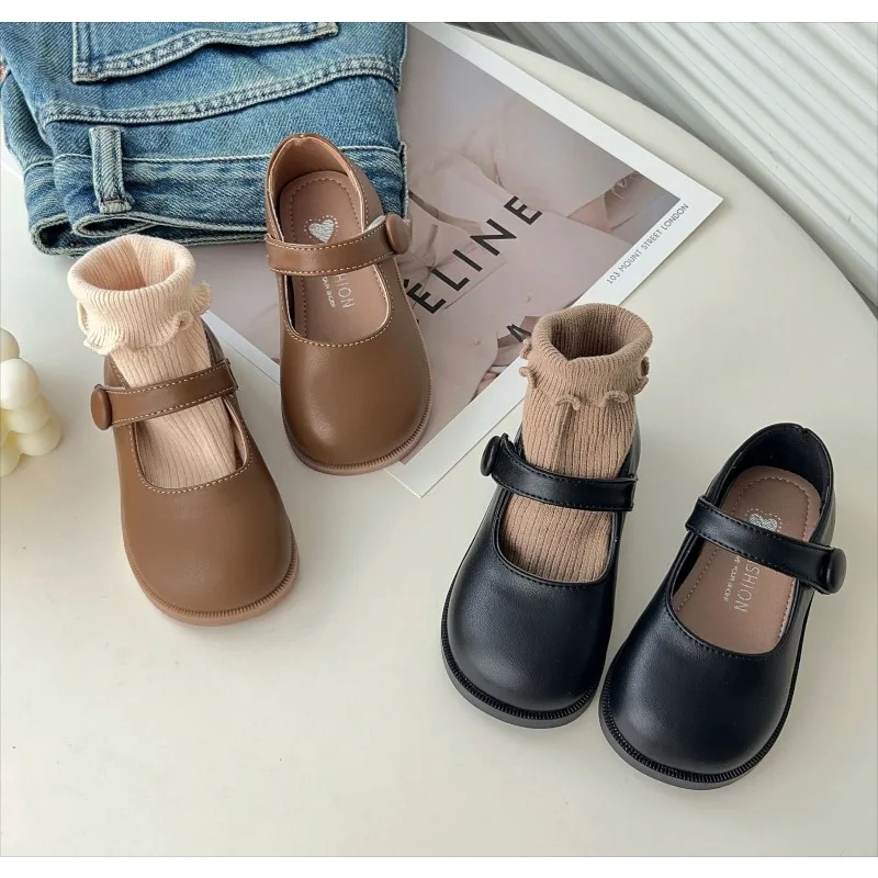 

Retro Girl Leather Shoes2025Autumn New Little Girl Bean Shoes Fashion Flat Comforta Princess Performance Shoe Child Dance Shoes