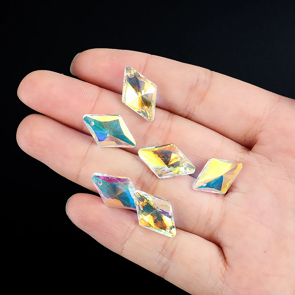 20PCS Colorful Rhombus Crystal Beads Glass Prism Pendant Chandelier Parts Refract Sunlight Charms Suncatcher Jewelry Accessories