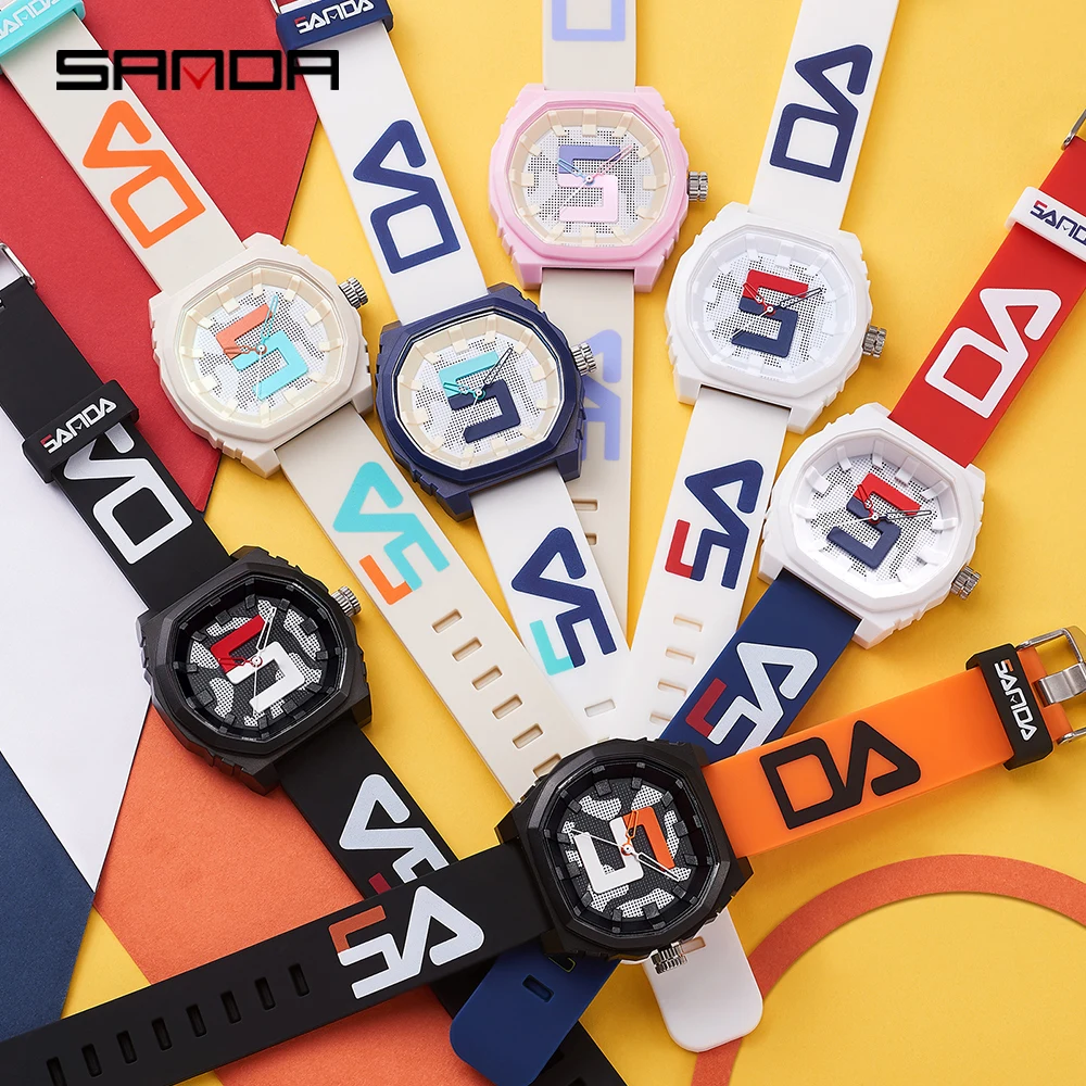 SANDA Original Design Womens Mens Watches Top Brand Luxury Sports Silicone Waterproof 50M Quartz Watch Men Relogio Masculino