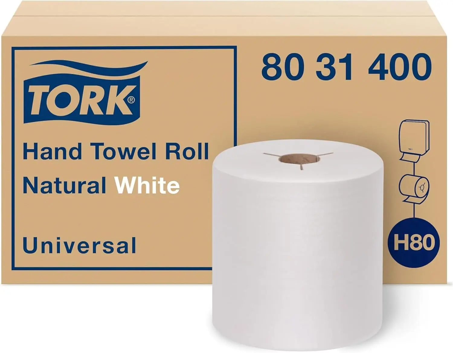 

Tork Hand Towel Roll Natural White H80, Universal, 100% Recycled Fiber, 6 Rolls x 800 ft, 8031400, 6 Count (Pack of 1)