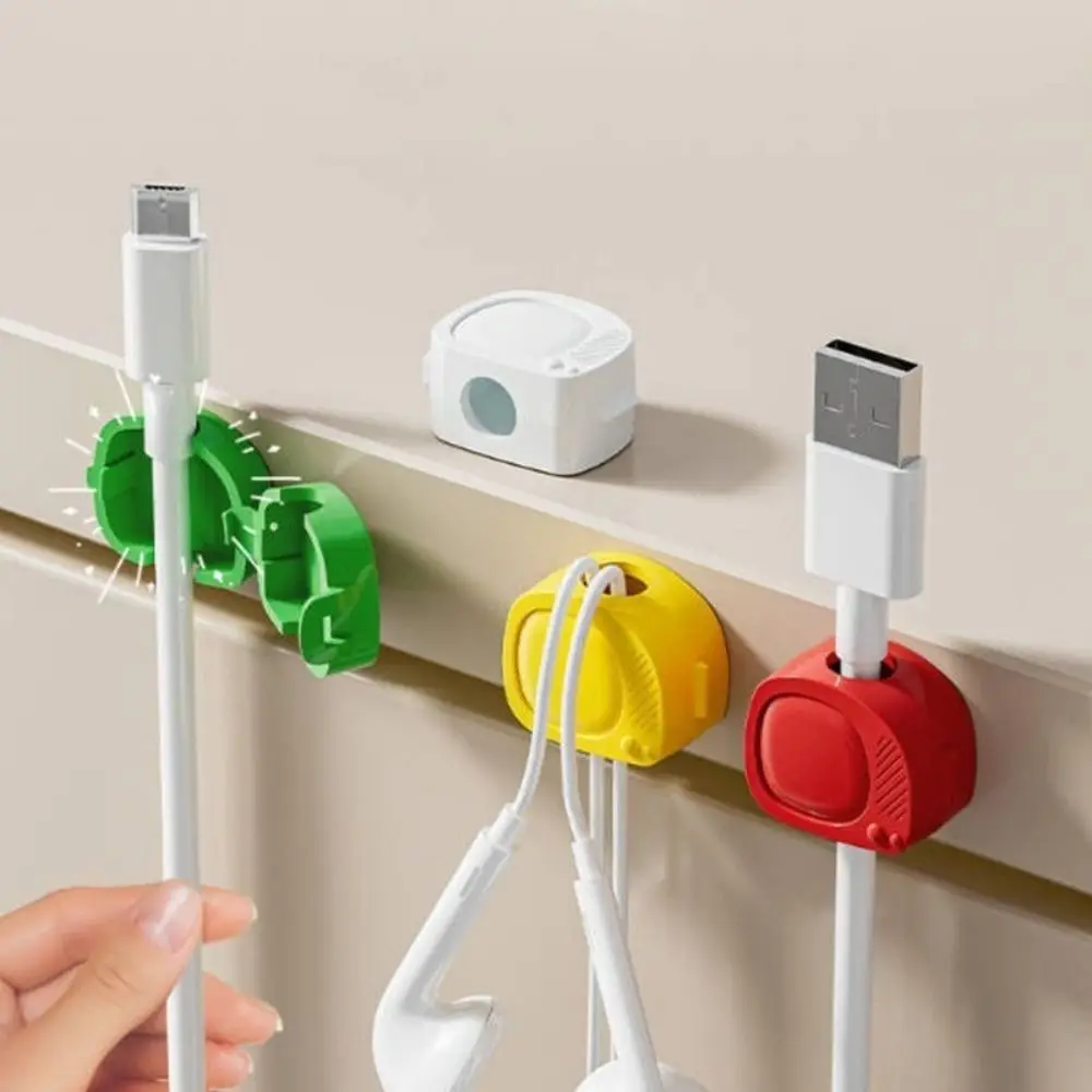 4Pcs Self Adhesive Cable Organizer TV-shaped Cord Holder Mini Storag Clips Desktop Wire Manager Power Cord Charging Line