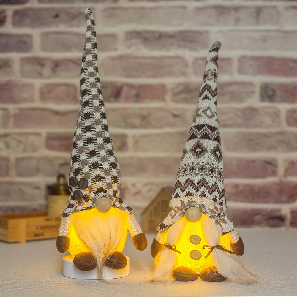 Gnome Christmas Ornaments with Light Handmade Swedish Tomte Xmas Gnomes Plush Doll Scandinavian Santa Elf Table Ornaments
