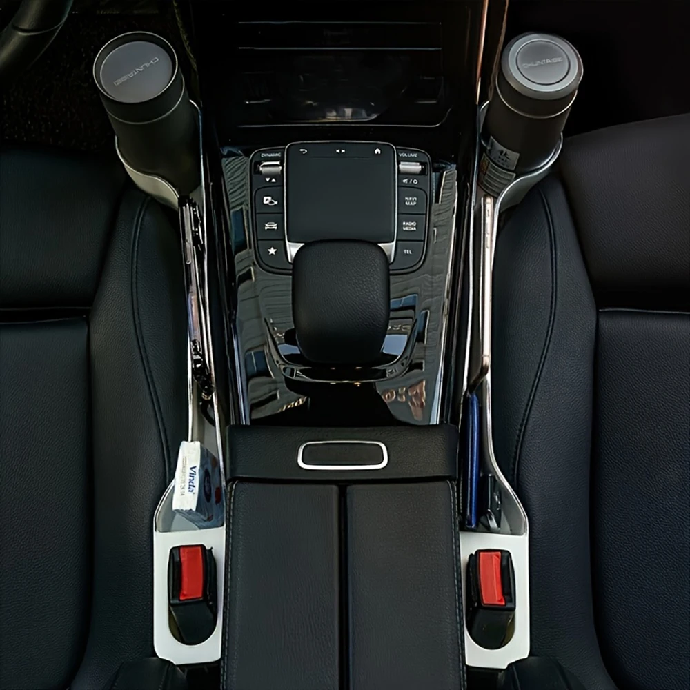 منظم حامل أكواب السيارة مكون من قطعتين - صندوق تخزين متعدد الوظائف للمقاعد الأمامية والخلفية