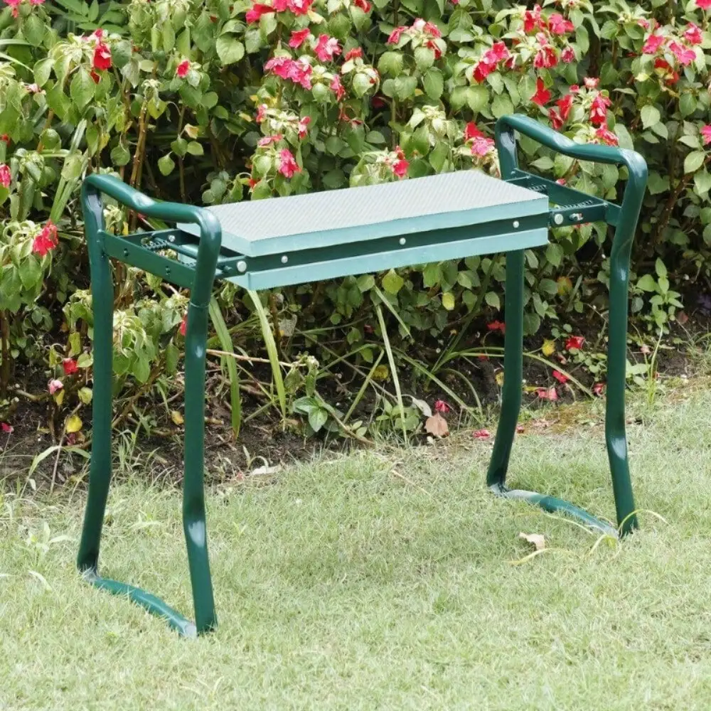 

Garden Kneeling Stool & Seat, Folding Garden Seating with Foam Kneeling Pad Removable Tool Bag, Sturdy Steel Frame, Unassembled
