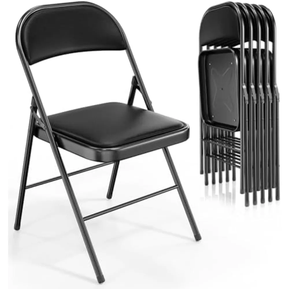 6 Pack Folding Chairs with Padded Seats, Metal Frame with Pu Leather Seat & Back, Capacity 350 lbs, Black