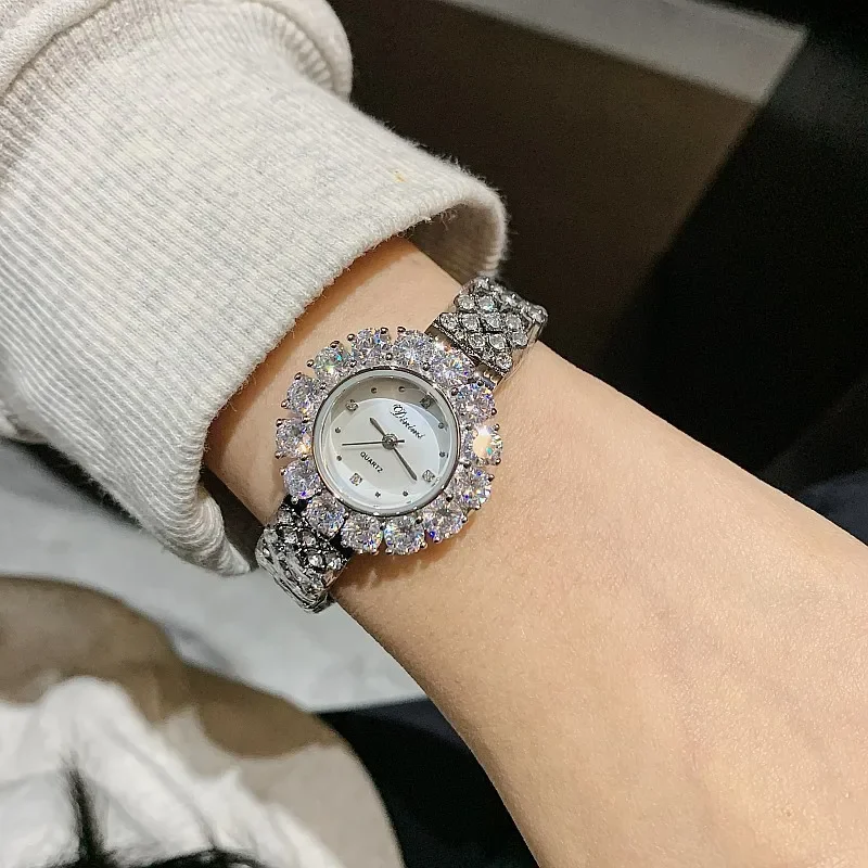 Women\'s Watch Full Diamond Top Luxury Brand Quartz Steel Watches For Ladies Elegant Zircon Crystal Fashion Wristwatch Clock