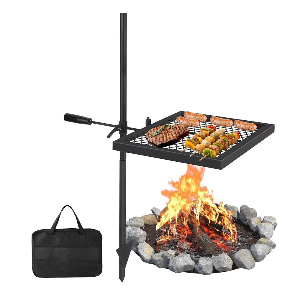 

Swivel Campfire Grill With Carrying Bag Heavy Duty Steel Grate Fire Pit Grill Grate Over Fire Pits 360° Adjustable Open Fire