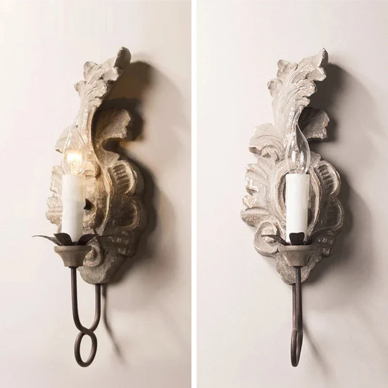 

American Retro Resin Wall Lamp French Living Room Bedroom Corridor Aisle Porch Resin Old Iron Candle Lamp Wall Light