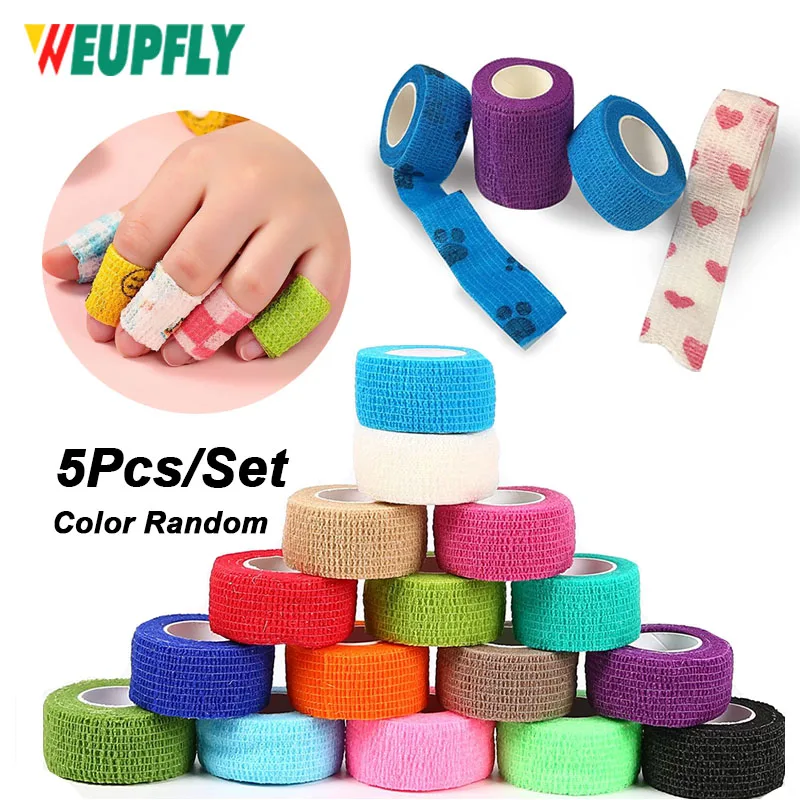 5Pcs/Lot 2.5cm Wide Self Adhesive Colorful Elastic Bandage Wrap Stretch Self-Adherent Tape for First Aid,Sports, Wrist, Ankle