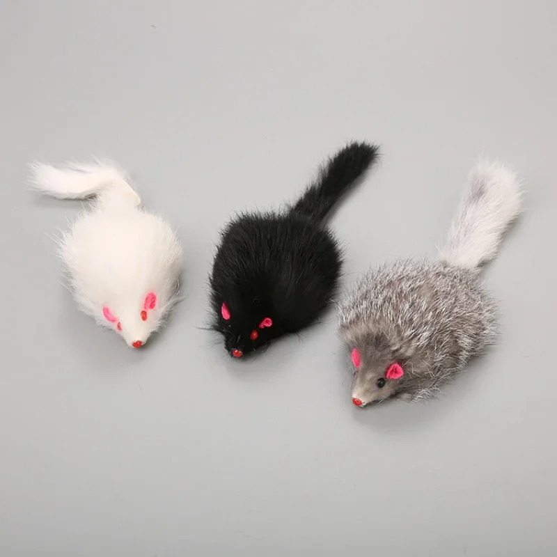 1Pcs Cat Mice Toys False Mouse Cat Toy Long Tail Mice Soft Real Rabbit Fur Toy For Cats Plush Rat Playing Chew Toy Pet Supplies