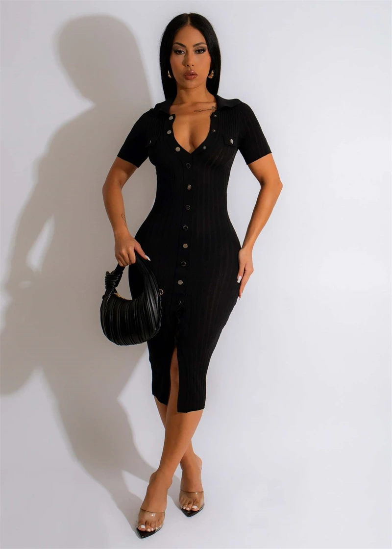 Buttons Knitting Ribbed Bodycon Midi Dress Women Sexy Turn Down Collar Short Sleeve Highly Stretchy Slim Casual Summer Vestidos - AliExpress 200000345 Buttons Knitting Ribbed Bodycon Midi Dress Women Sexy Turn Down Collar Short Sleeve Highly Stretchy Slim Casual Summer Vestidos - AliExpress 200000345