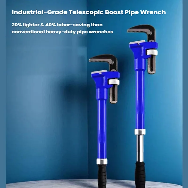Duty Telescopic Pipe Wrench Retractable Extension Handle Anti-Slip Rubber Grip Hardened Serrated Jaw Adjustable Pipe Spanner