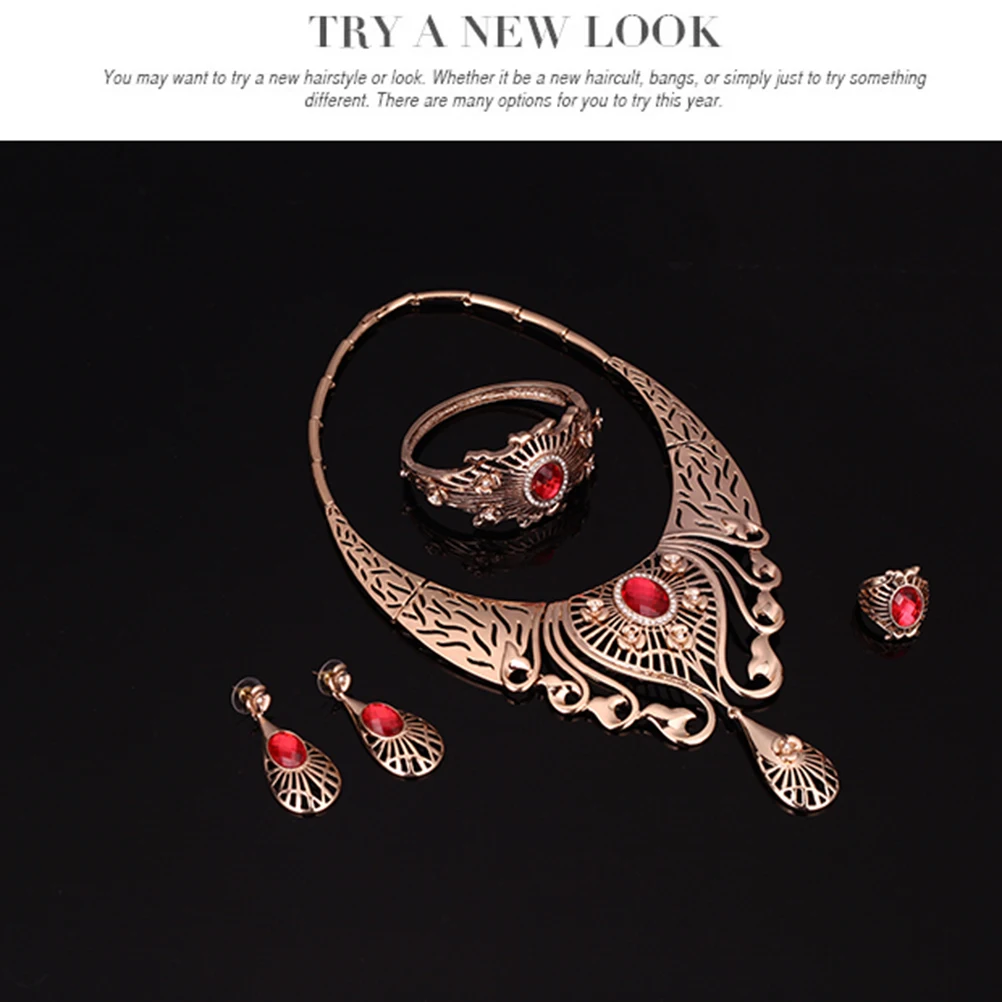 

Crystal Jewelry Set Necklace Earrings Bracelet Ring Wedding Party Women Accessories Prom Decoration Gift